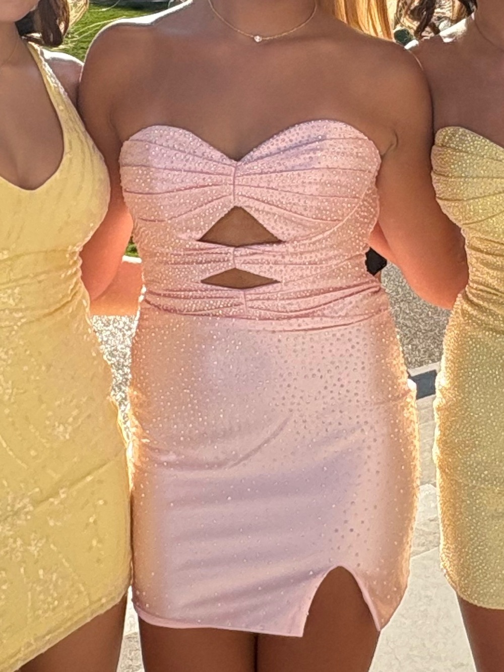 Sherri Hill Strapless Cutout Mini Dress in Blush Pink hoco